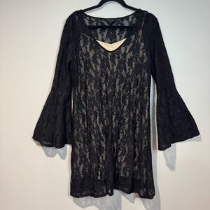 Indication By Eci Black Lace Dress L Bell Sleeves Whimsigoth Witchy Fairygrunge